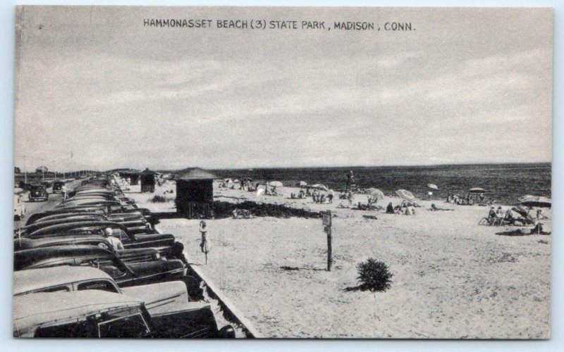 MADISON, CT Connecticut ~ HAMMONASSET BEACH STATE PARK c1940s Cars  Postcard