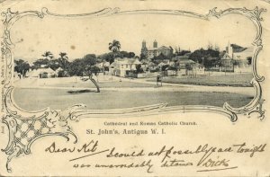 antigua, B.W.I., St. John's, Cathedral and Roman Catholic Church (1905) Postcard