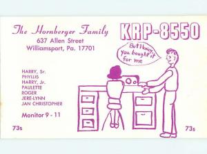 comic - QSL CB HAM RADIO CARD Williamsport Pennsylvania PA t9268