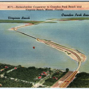 c1940s Miami, FL Rickenbacker Causeway Crandon Park Virginia Beach Linen PC A328