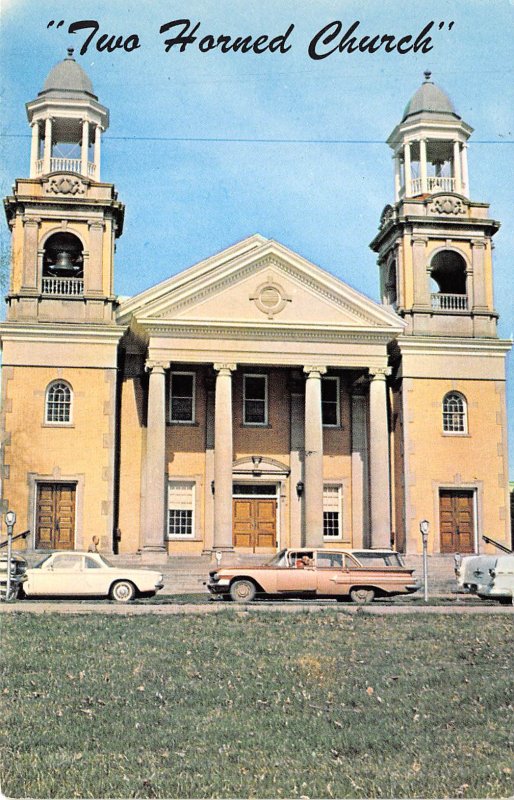 Marietta Ohio 1950-60s Postcard First Congreational Horned Church