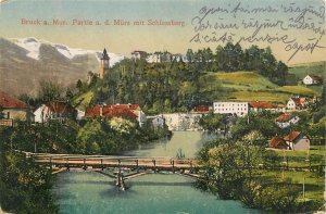 Austria Graz, Mur und Schloßberg bridge panorama postcard 1916-17