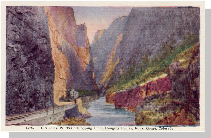 Royal Gorge, Colorado/CO Postcard, Train At Hanging Bridge