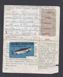1964 CALIFORNIA FISHING LICENSE W/$1.00 STAMP & REGISTRY LABEL