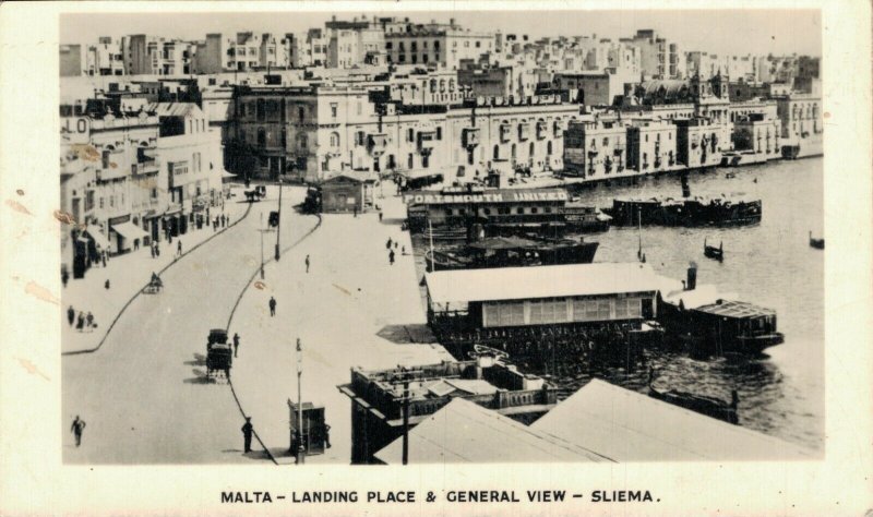 Malta Landing Place & General View Sliema Vintage RPPC 07.47