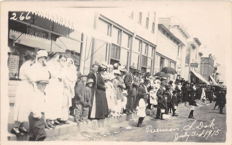 J61/ Freeman South Dakota Postcard RPPC c1910 Main Street Stores Crowd 134 United States