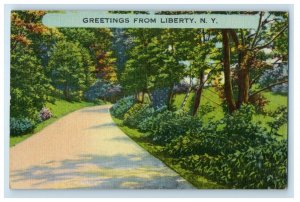 1947 Road and Trees Scene, Greetings from Liberty New York NY Postcard