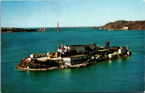 Alcatraz Island San Francisco Bay California Birds Eye View Chrome WOB Postcard 