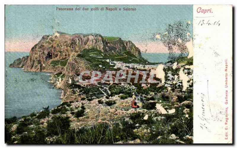 Old Postcard Panorama Capri Italy Italia dei due golfi di napoli e Salerno