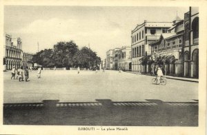 djibouti, DJIBOUTI, La Place Ménélik, Square, Bike (1930s) Postcard