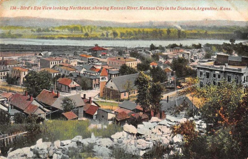 Argentine Kansas Birds Eye View showing Kansas River Vintage Postcard JH230985