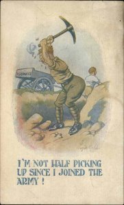 WWI Comic Army Recruits Men Dig Trench with Pick Tool c1910s Postcard