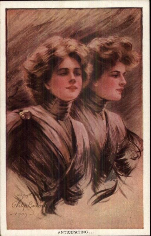 Beautiful Women in Black ANTICIPATING Philip Boileau Postcard EXC COND