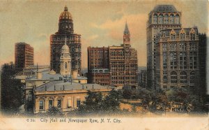 NEW YORK CITY~CITY HALL & NEWSPAPER ROW~1900s ROTOGRAPH TINTED PHOTO POSTCARD