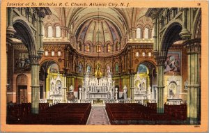 Vtg 1950s Interior St Nicholas Roman Catholic Church Atlantic City NJ Postcard