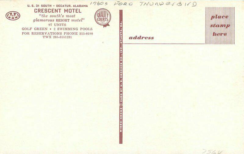 Crescent Motel Ford Thunderbird Pool golfing 1960s Postcard Decatur Alabama 2428