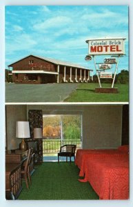 HALLSTEAD, PA ~ COLONIAL BRICK MOTEL c1960s Susquehanna County Roadside Postcard
