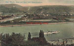 Germany, Lahnstein, Blick auf Ober- und Niederlahnstein, Steamer, 1907 PM, Stamp