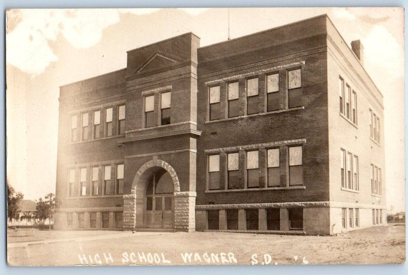 Wagner South Dakota SD Postcard RPPC Photo High School Building Campus 1912