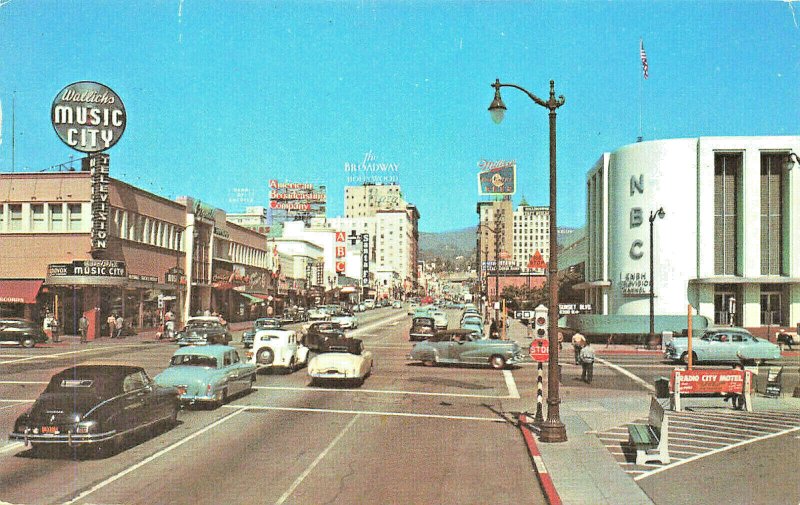 Los Angeles CA Sunset & Vine NBC Old Cars in1955 Postcard