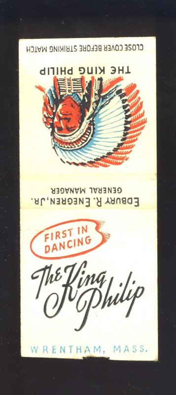 Wrentham, Massachusetts/MA Match Cover, The King Phillip, Lake Pearl Park,Indian