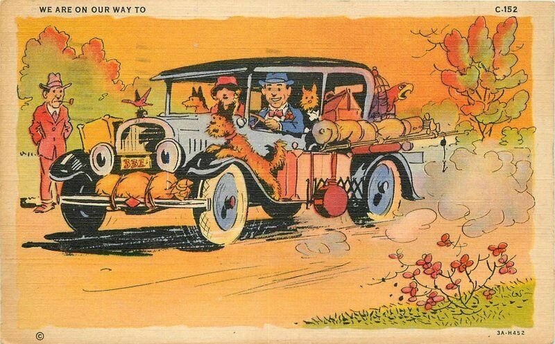 Auto Travel Comic Humor 1947 Ray Walters Postcard Teich linen 12064