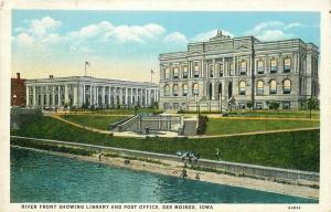 IA, Des Moines, Iowa, Fiver Front, Library, Post Office, Tichnor No. 64856