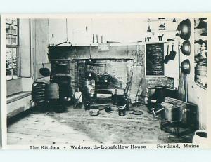 Old rppc KITCHEN AT WADSWORTH LONGFELLOW HOUSE Portland Maine ME t2672