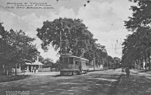 Old Saybrook CT Burns & Young's Trolley Station 1912 Postcard