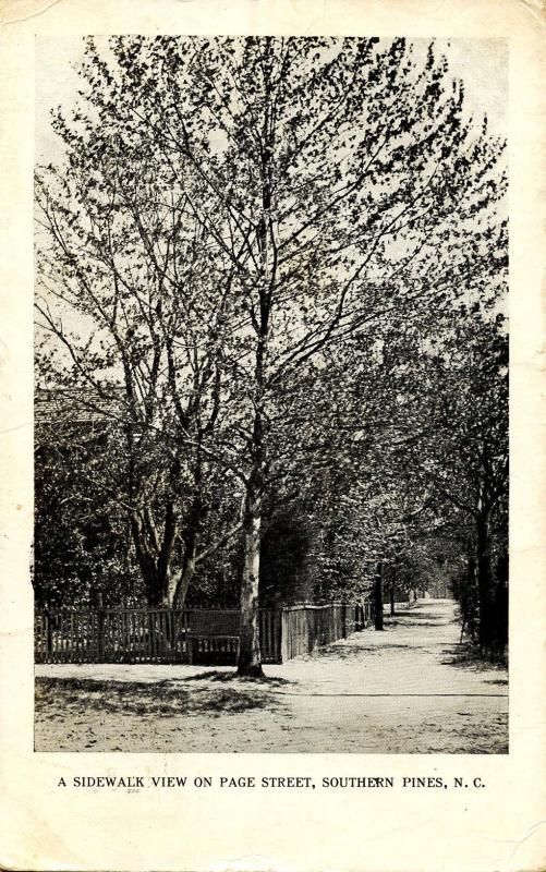 NC - Southern Pines. Page Street, Sidewalk View circa 1915