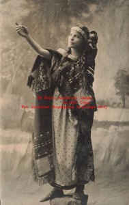 Native American Indian, RPPC, Studio Shot, Woman Posing with Papoose on Back