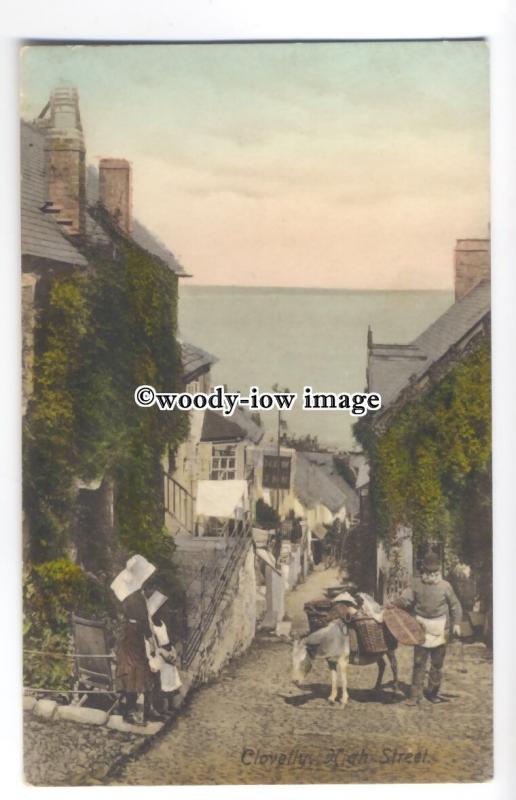 tq0536 - Devon - Work Donkey delivers Goods, on the High St. Clovelly - Postcard