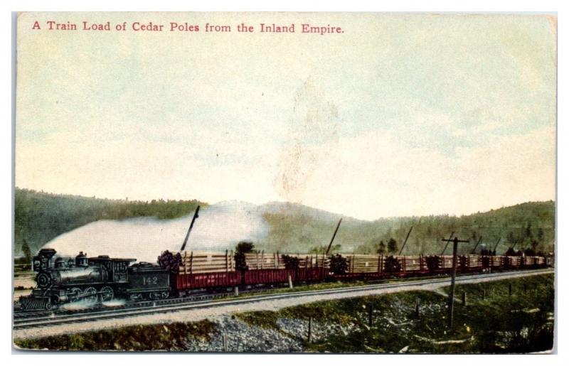 Early 1900s A Train Load of Cedar Poles from Inland Empire, WA Postcard