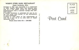 Wood's Steer Barn Restaurant Upper Sandusky, Ohio OH Postcard