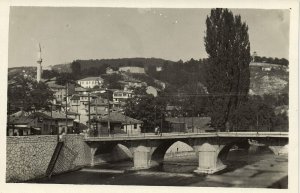 bosnia and herzegovina, SARAJEVO Сарајево, Bridge, Mosque (1930s) RPPC Postcard