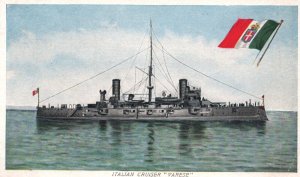 Postcard Italian Royal Navy Battleship Varese Cruiser w/ Flag