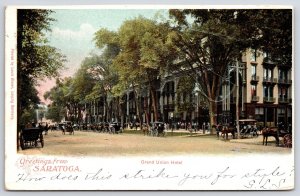 1907 Greetings From Saratoga Springs Grand Union Hotel New York Posted Postcard