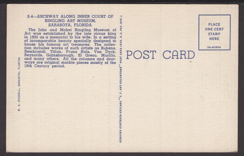 Florida Sarasota - Ringling Art Museum Archway along Inner Court ~ Linen