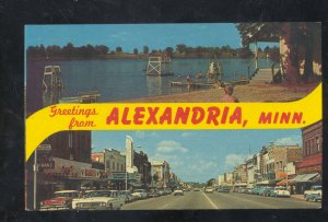 GREETINGS FROM ALEXANDRIA MINNESOTA DOWNTOWN STREET SCENE VINTAGE POSTCARD