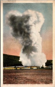 Vtg Old Faithful Geyser at Sunrise Yellowstone National Park Wyoming WY Postcard