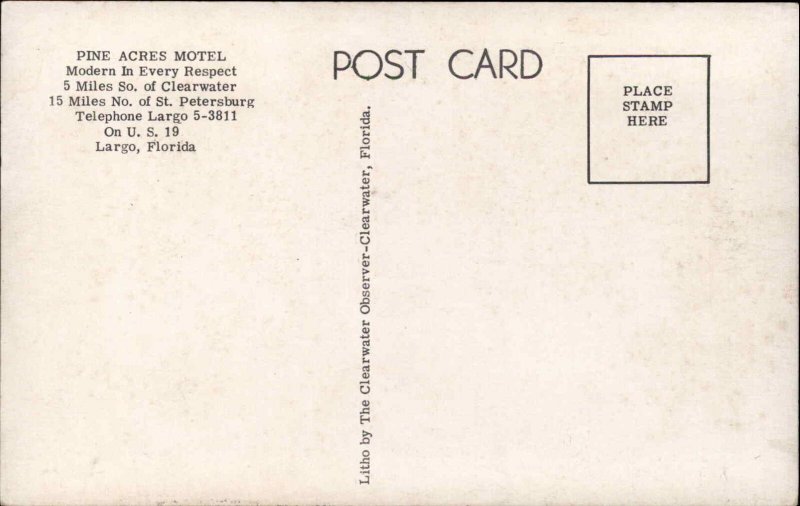 Largo Florida FL Motel 1950s-60s Postcard