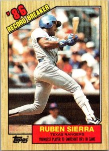 1987 Topps Baseball Card '86 Record Breaker Ruben Sierra Texas Rangers  ...