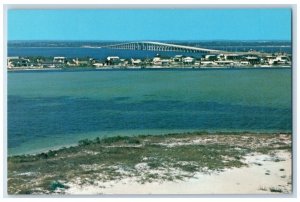 c1960 Aerial View Bridge Pensacola Beach White Sugary Sands Vintage FL Postcard