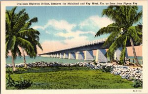Overseas Highway Bridge Key West Postcard 1950s Colortone Pigeon Key JF2