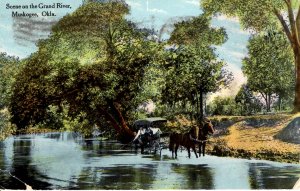 Muskogee, Oklahoma - Fishing from horse & buggy in the Grand River - 1910