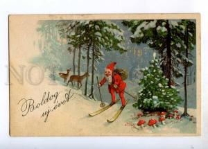 245257 NEW YEAR Dwarf GNOME Mushroom SKIING Deer Vintage PC