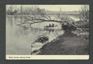 1913 Post Card Akron Oh A River Scene W/Boaters