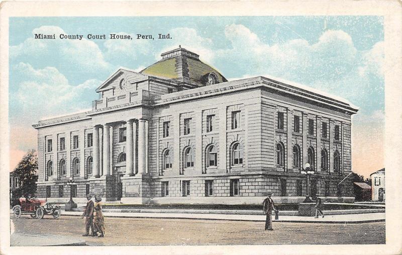 Peru Indiana~Miami County Court House~People xing Street~Vintage Car~1920s Pc