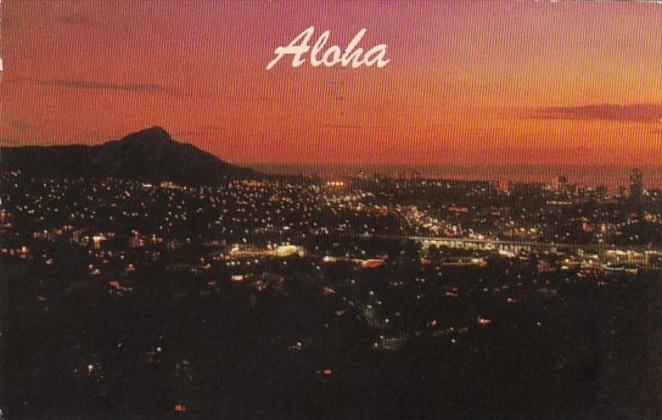 Hawaii Aloha Diamond Head Waikiki and Honolulu At Sunset 1998