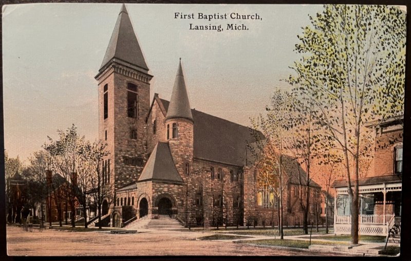 Vintage Postcard 1912 First Baptist Church, Lansing, Michigan (MI)